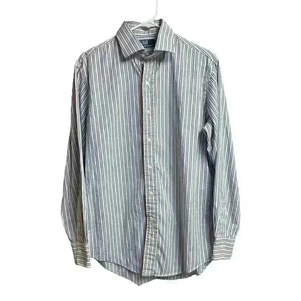 Polo by Ralph Lauren Cotton Orange Blue White Striped Long Sleeve Button Up